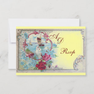 Cartão RSVP ROMANTICA MONOGRAM RSVP, cor-de-rosa vermelha