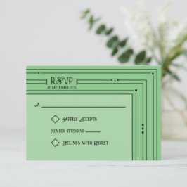 Cartão RSVP Romântica Vintage Inspirou Casamento Verde Pálido