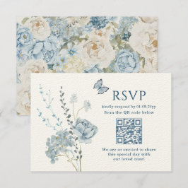 Cartão RSVP Romântico Azul Desbotado Floral Aquarela Casamento