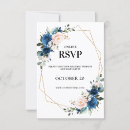 Cartão RSVP Romântico Azul Naval Rosa Floral Geométrico