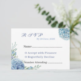 Cartão RSVP Romântico Casamento de Aquarela de Hortênsias em A