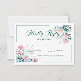 Cartão RSVP Romântico Casamento Floral Rosa Bege em Aquarela