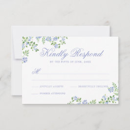 Cartão RSVP Romântico Chalé Azul Floral Moldura Casamento