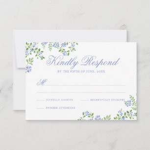 Cartão RSVP Romântico Chalé Azul Floral Moldura Casamento