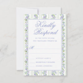Cartão RSVP Romântico Chalé Azul Moldura Floral Casamento