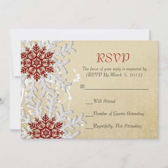 Cartão RSVP Romântico de Flocos de Neve de Natal (Frente)