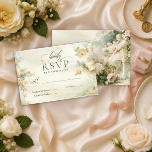 Cartão RSVP Romântico Jardim Francês Regência Floral