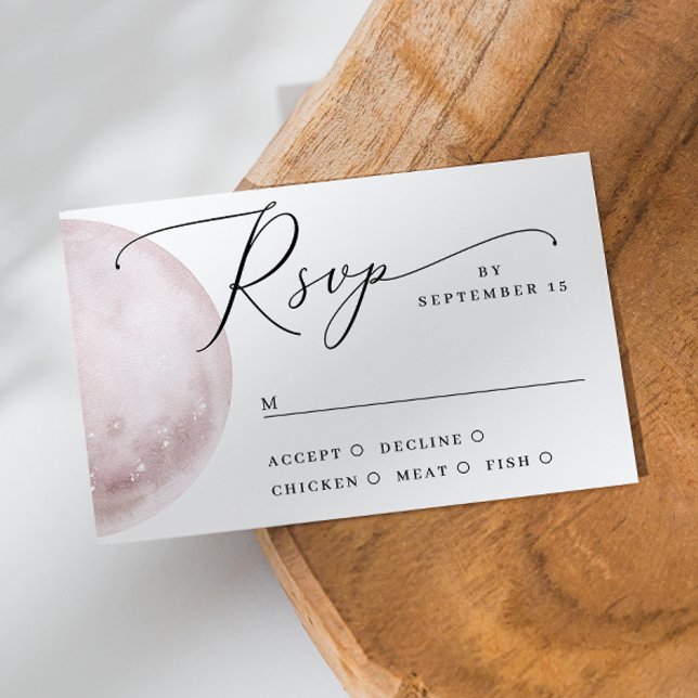 Cartão RSVP Romântico Luar Rosa Celestial | Casamento Boho (Criador carregado)