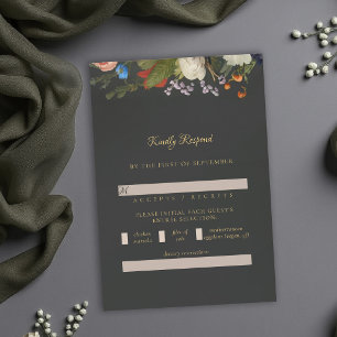 Cartão RSVP Romântico Sombrio Vermelhos Góticos Casamento Flor