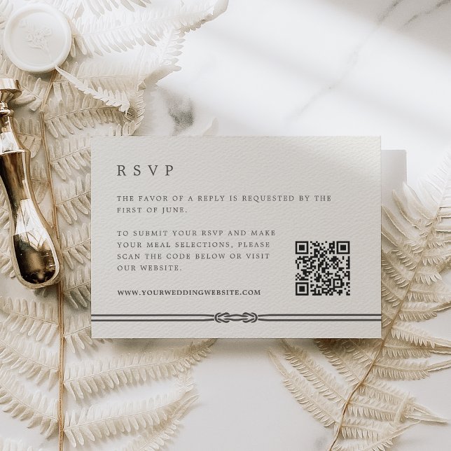 Cartão RSVP Rope Detalhe Ecru Casamento QR Código (Criador carregado)