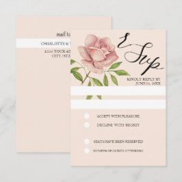 Cartão RSVP Rosa Artística em Aquarela Pintada à Mão