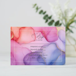 Cartão RSVP Rosa, Azul e Dourado Tinta Alcoólica