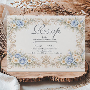 Cartão RSVP Rosa Azul Empoeirado Barroco Quinceañera