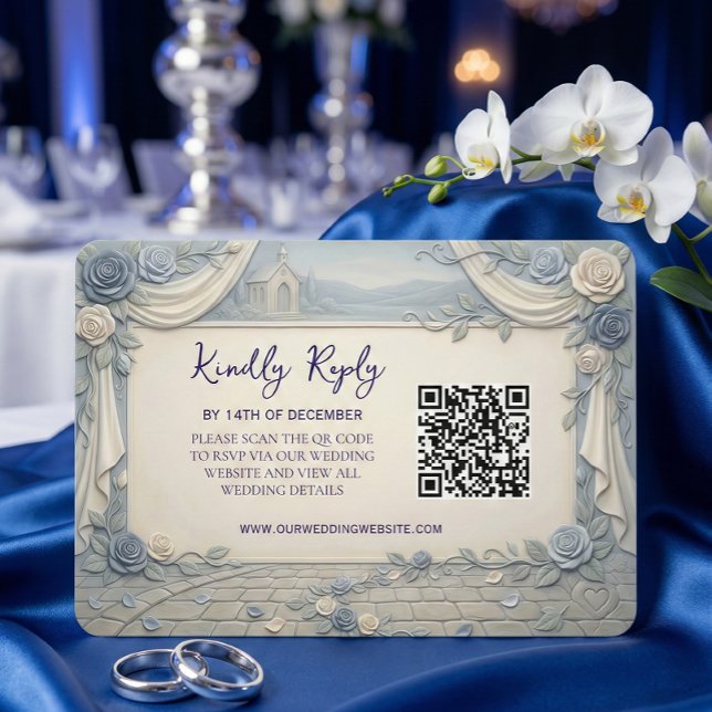 Cartão RSVP Rosa Azul Empoeirado Código QR Casamento (Criador carregado)