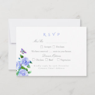 Cartão RSVP Rosa Azul Monograma de Fita Casamento