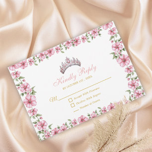Cartão RSVP Rosa Corado Dourado Mis Quinze Glitter Quinceañera