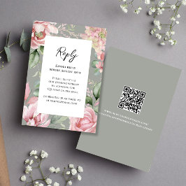 Cartão RSVP Rosa Corado Floral Elegante Caligrafia Casamento R