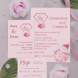 Cartão RSVP Rosa Corado & Vermelho Carmesim