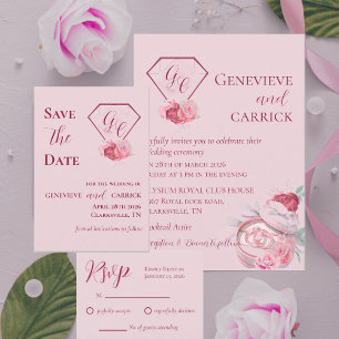 Cartão RSVP Rosa Corado & Vermelho Carmesim