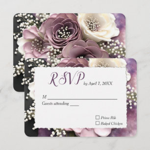 Cartão RSVP Rosa de Casamento Mauve com Design de Respiração d