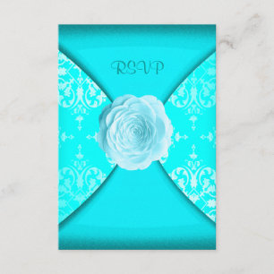 Cartão RSVP Rosa de Damasco Azul Turquesa Responder a Todos os
