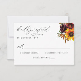 Cartão RSVP Rosa de Girassol Russo Casamento outono de Borgonh