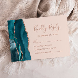 Cartão RSVP Rosa Dourada Azul Turquesa Ágata Rosa Casamento