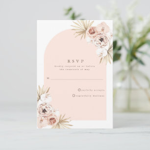 Cartão RSVP Rosa Dourado Boho Beach Wedding