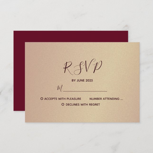 Cartão RSVP Rosa Dourado e Burgundy Wedding (Frente/Verso)