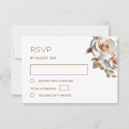 Cartão RSVP Rosa Dourado Rosas 3D Casamento