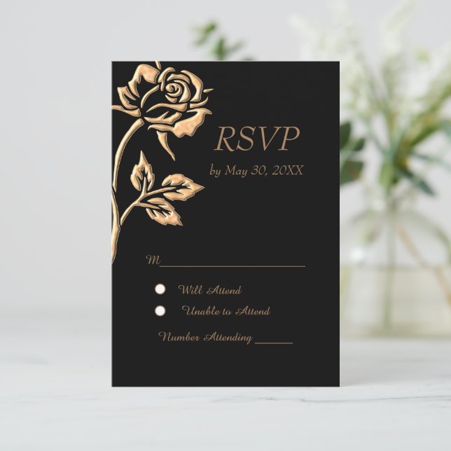 Cartão RSVP Rosa Dourado simples (Em pé/Frente)