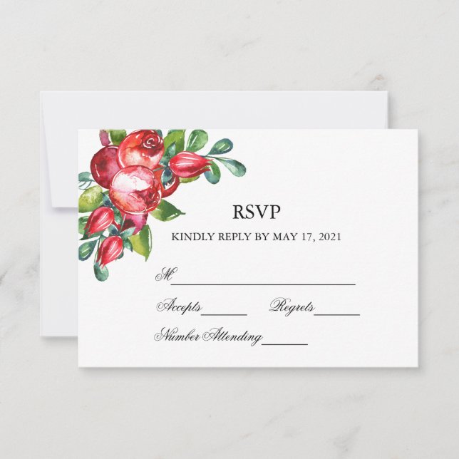 Cartão RSVP Rosa e Berry Watercolor Stems Wedding (Frente)