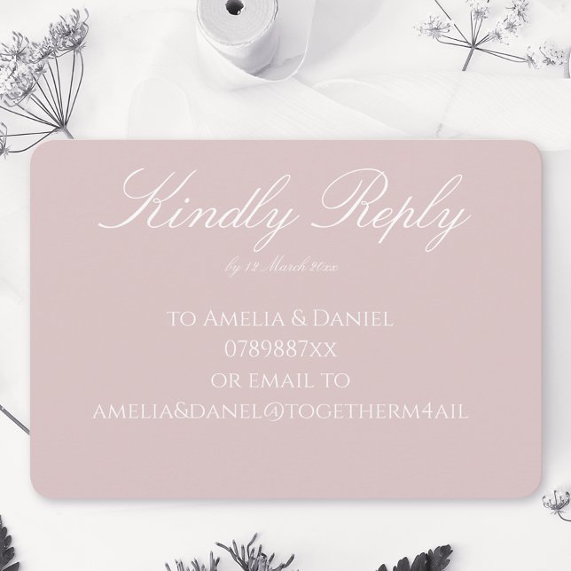 Cartão RSVP Rosa e Branco minimalistas (Criador carregado)