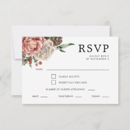 Cartão RSVP Rosa e Casamento no inverno Floral de Pine Calliog