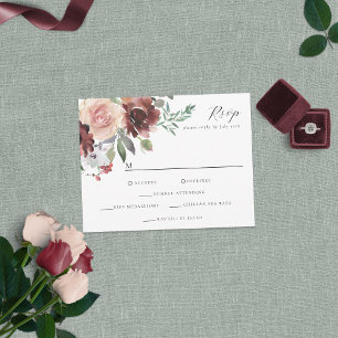 Cartão RSVP Rosa e Peônia Clássico Bege Burgundy