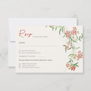 Cartão RSVP Rosa Flor Silvestre Primavera Grinalda Casamento