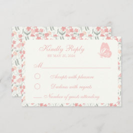 Cartão RSVP Rosa Floral e Creme de Ervilha doce