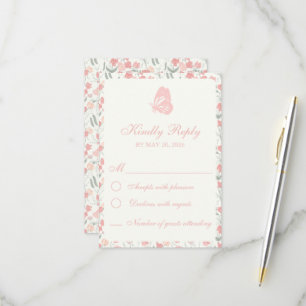 Cartão RSVP Rosa Floral e Creme de Ervilha doce