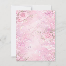 Cartão RSVP Rosa Floral Sonhador Pérolas Laços Brilho Pastel