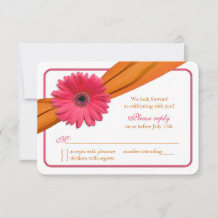 Cartão RSVP Rosa Gerber Daisy com Fita Laranja de Casamento RS