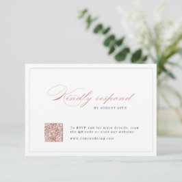 Cartão RSVP Rosa Gold Classic Elegance Script QR code casament