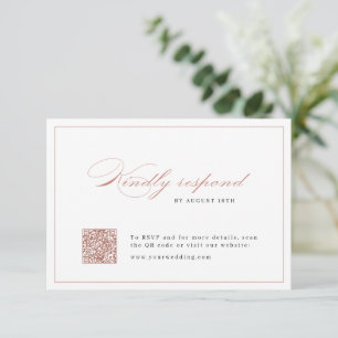 Cartão RSVP Rosa Gold Classic Elegance Script QR code casament