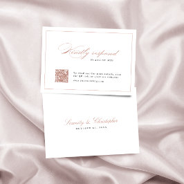 Cartão RSVP Rosa Gold Classic Elegance Script QR code casament