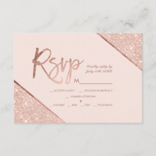 Cartão RSVP Rosa gold glitter script blush rosa roxo casamento