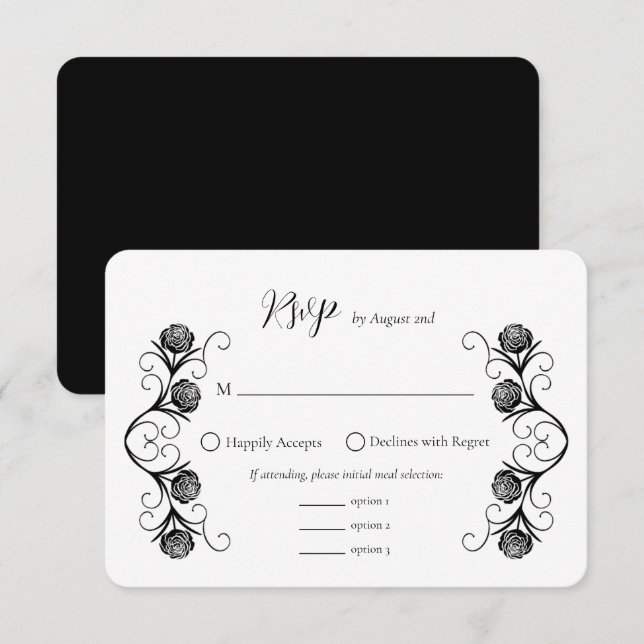 Cartão RSVP Rosa gótica moderna suga casamento preto e branco (Frente/Verso)