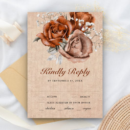 Cartão RSVP Rosa Laranja Queimada em Sacaria Rústica Casamento