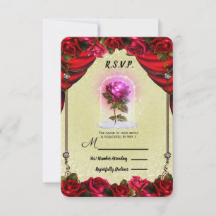 Cartão RSVP Rosa Mágica Enfeitiçada Amarela & Rosas Vermelhas 