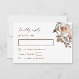 Cartão RSVP Rosa Ouro 3D Rosas Casamento