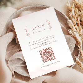 Cartão RSVP Rosa ouro simples, elegante, código QR botânico ca