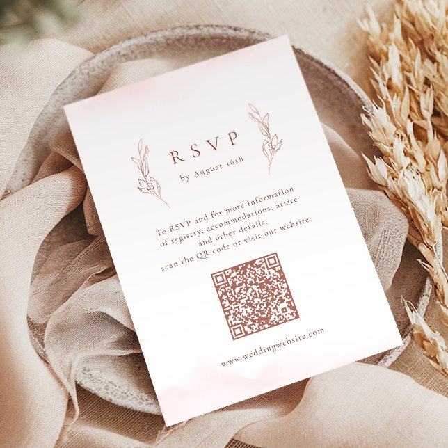 Cartão RSVP Rosa ouro simples, elegante, código QR botânico ca (Rose gold simple elegant botanical QR code wedding RSVP Card)
